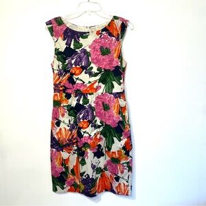 J Crew multicolored floral sheath dress lined sleeveless back zip career wear 8